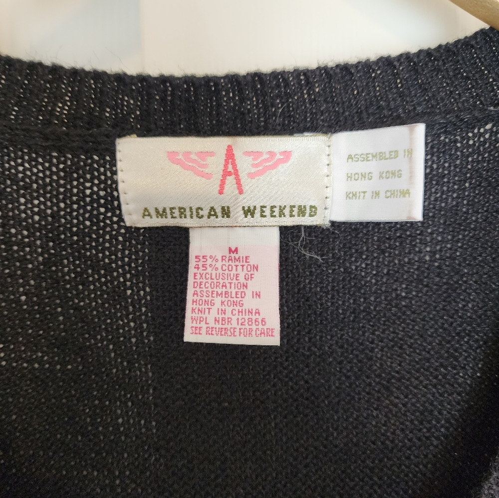 American Weekend Vintage V Neck Floral Embroidered Black Women's Sweater Size M - Picture 4 of 7